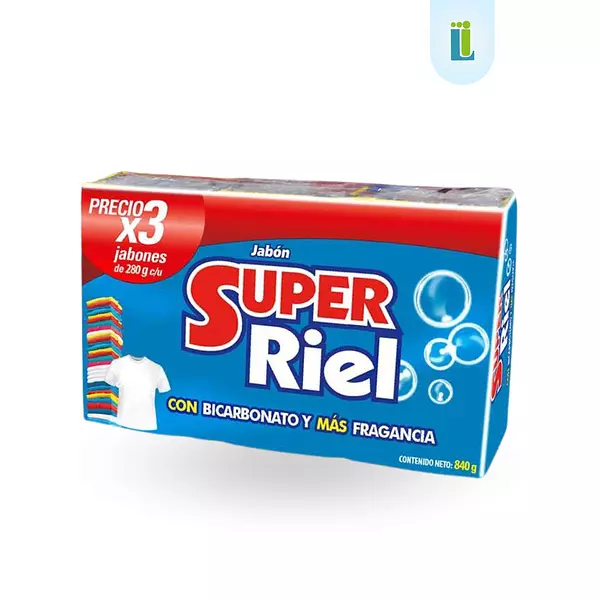 Jabón En Barra Super Riel Pack X 3 Con Bicarbonato | 840 G |