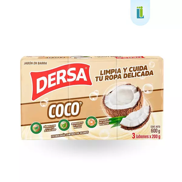 Jabón En Barra Dersa Coco Paq 3 Para Ropa Delicada | 600 G |