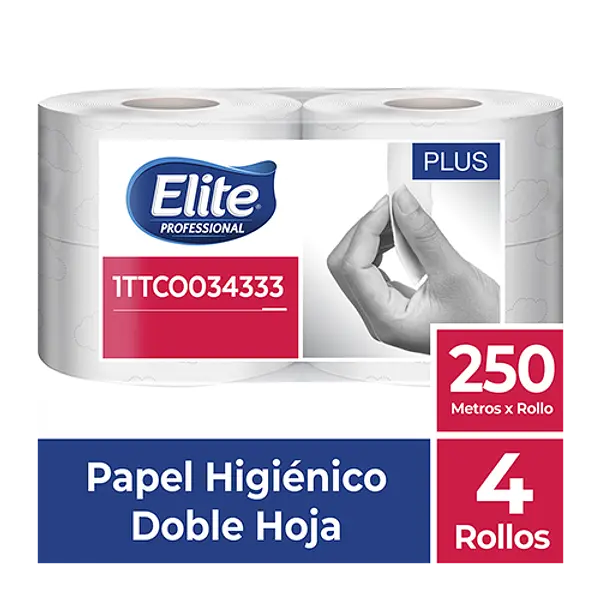 Papel Higiénico Élite Pro Doble Hoja Plus | 4 Rollos | 250 M