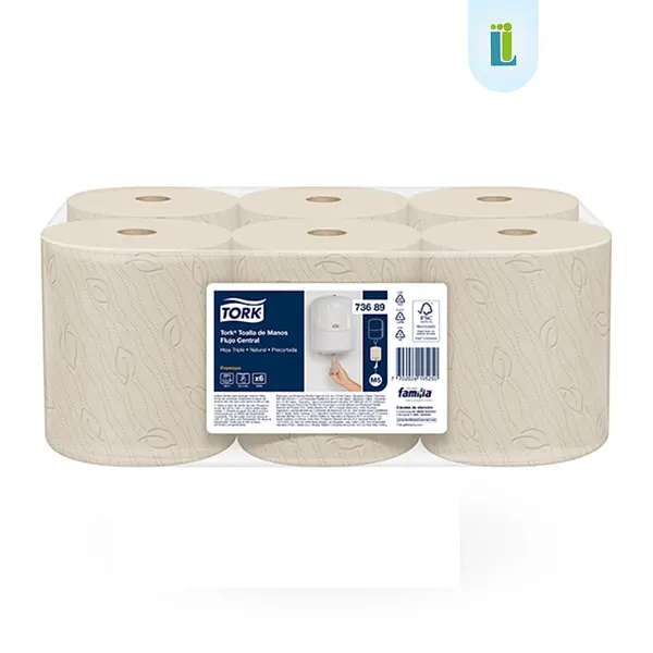 Toalla De Manos Flujo Central Tork Natural Hoja Triple.